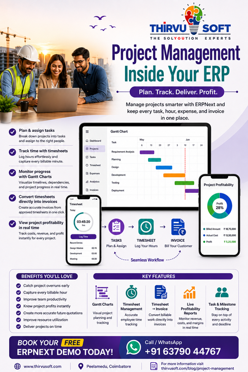 Project Management Inside ERPNext: Track, Manage & Profit from Every Project - Cover Image